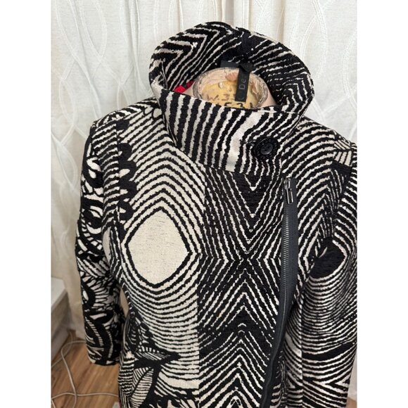 VTG Artsy Desigual We love Womens 40 Patchwork Tapestry Trench Coat Jacket Retro - Picture 9 of 16